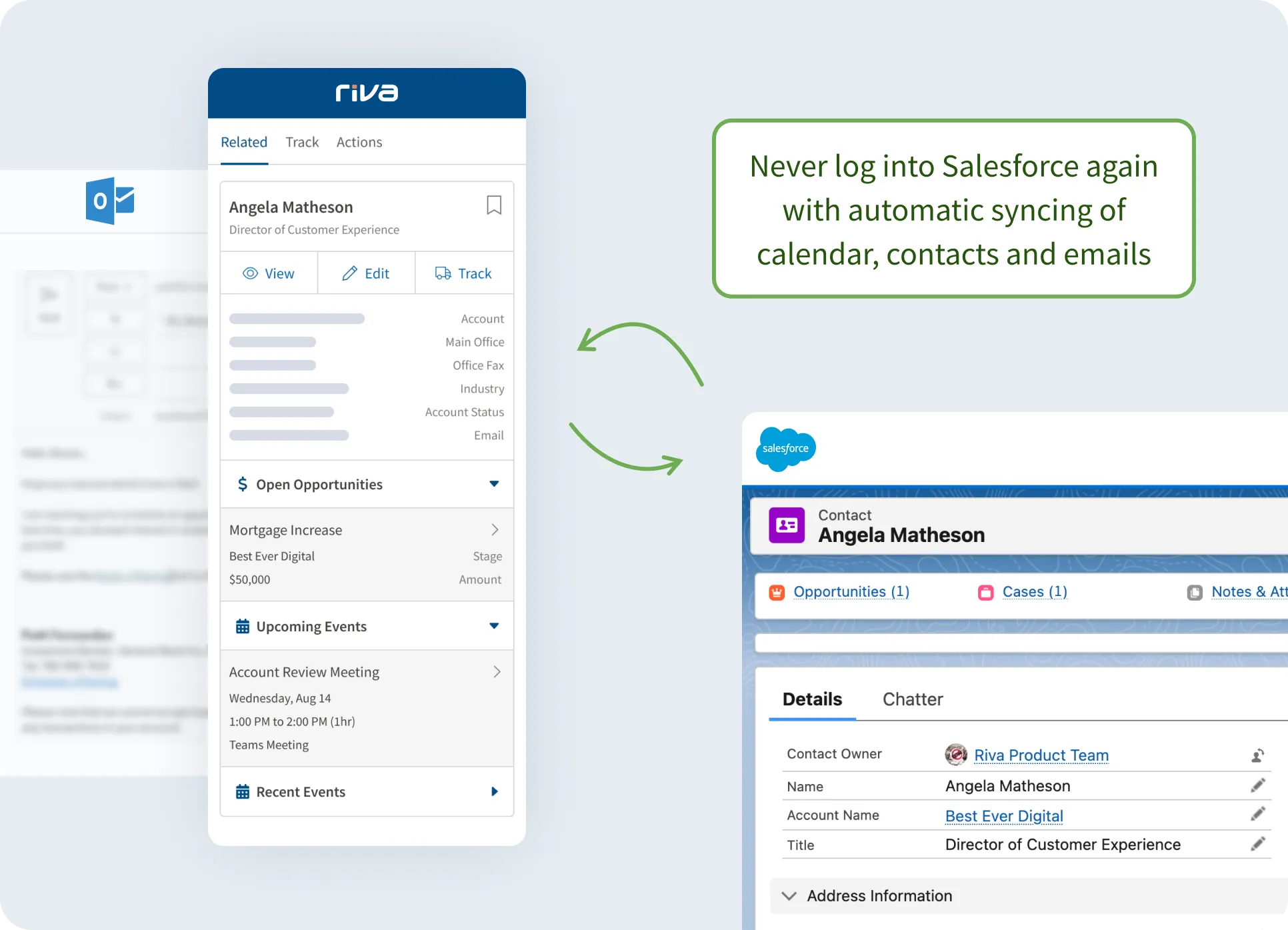 Seamless sync of calendar, contacts, and emails between Salesforce and Outlook