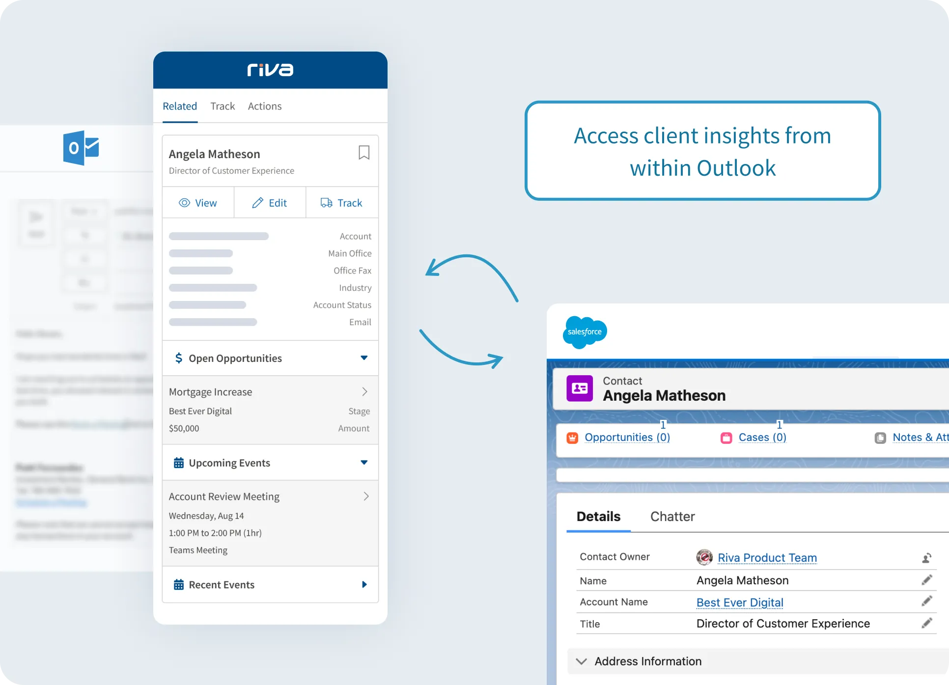 Real-time calendar, contact, and email synchronization