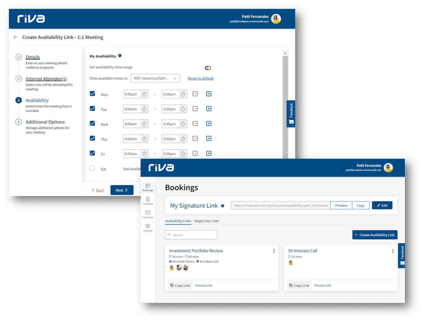 Riva bookings screenshot